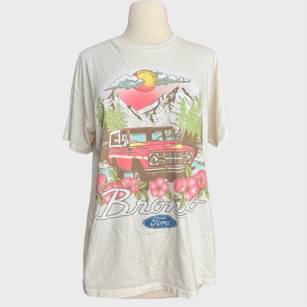Hollister Ford Bronco Beach Tee Small Cream Baggy Boho Festival Car Show Shirt